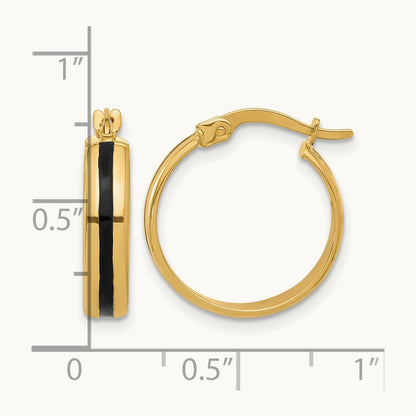 Polished with Black Enamel Hoop Earrings, 14K — Leslie's