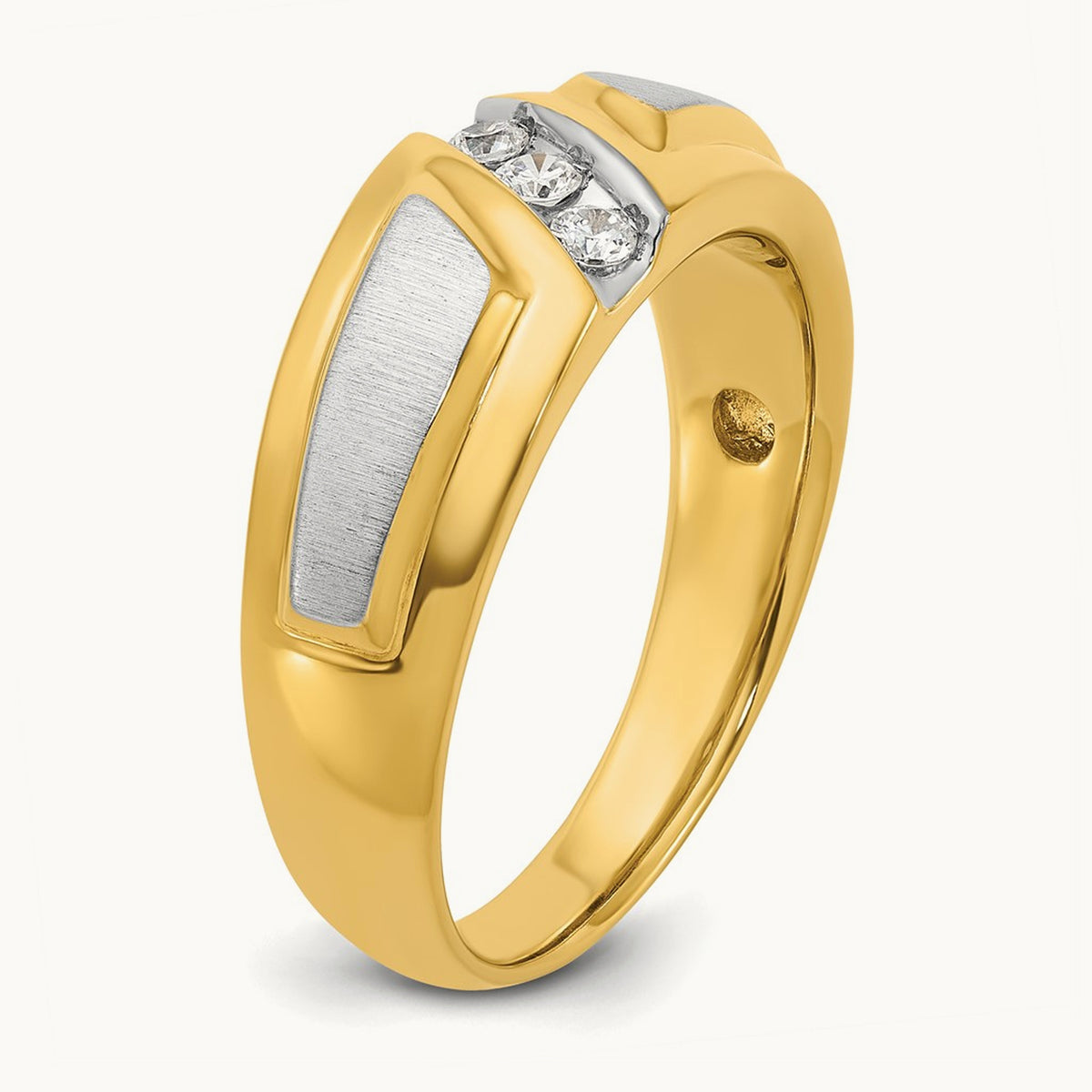 Men's Polished and Satin 3-Stone Diamond Ring — 14K Two-Tone Gold, 0.21 ct