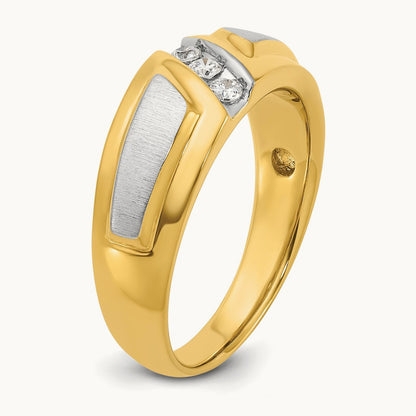 Men's Polished and Satin 3-Stone Diamond Ring — 14K Two-Tone Gold, 0.21 ct