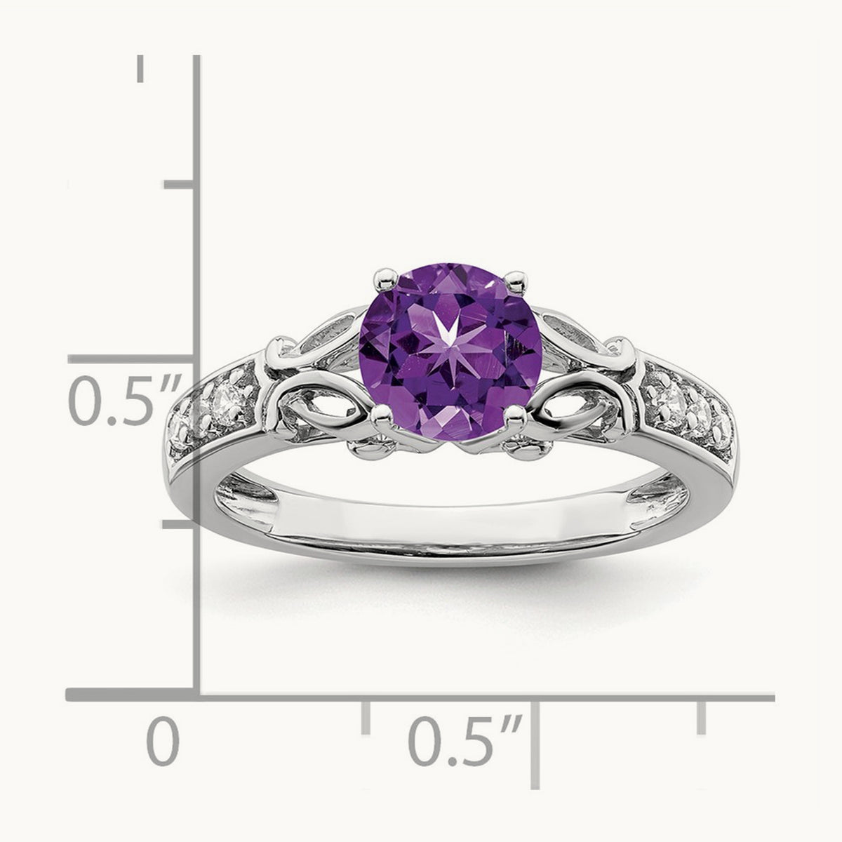 Polished Amethyst and Diamond Ring, 14K White Gold