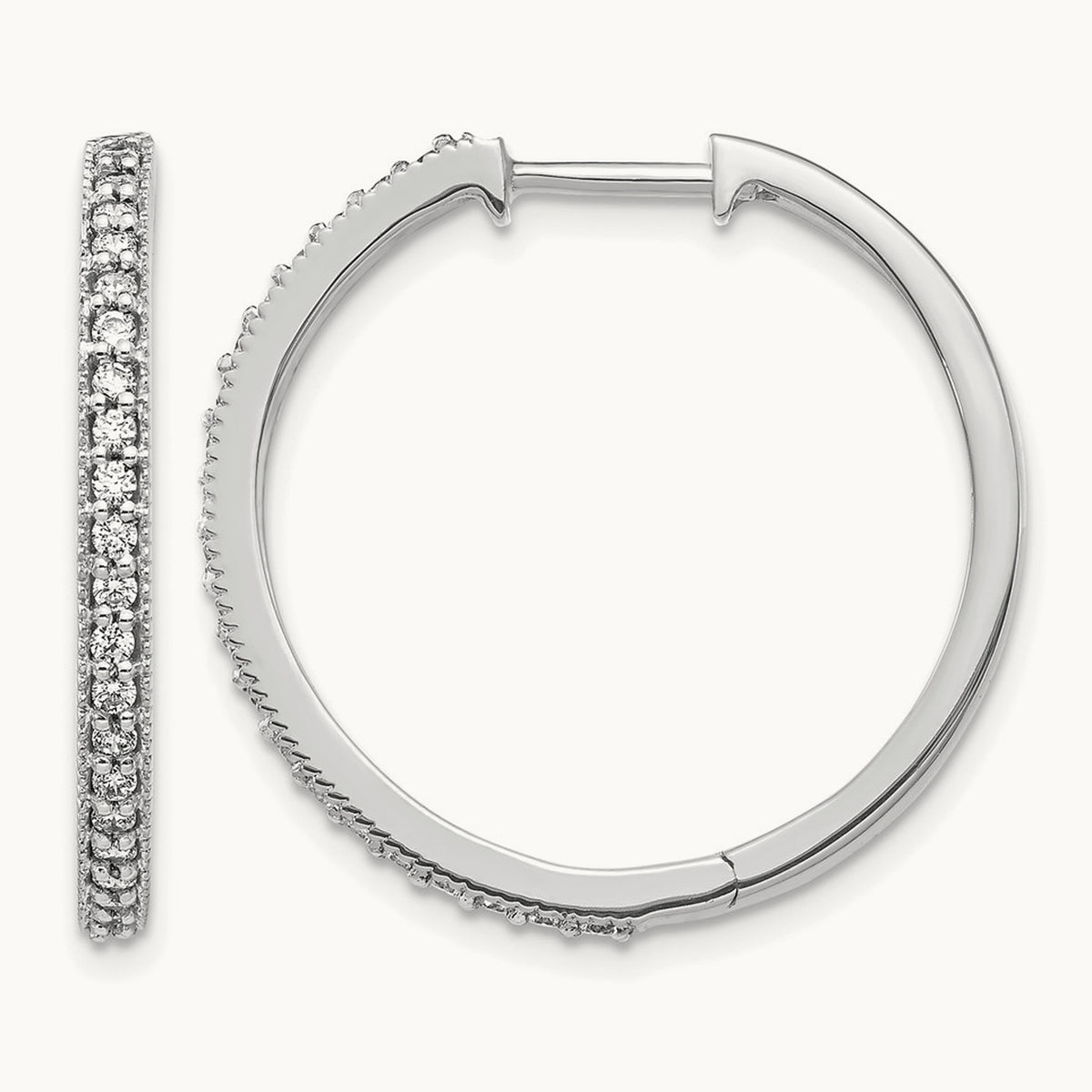 Hinged Hoop Earrings, 0.50 ct tw Lab-Grown Diamond — 14K White Gold