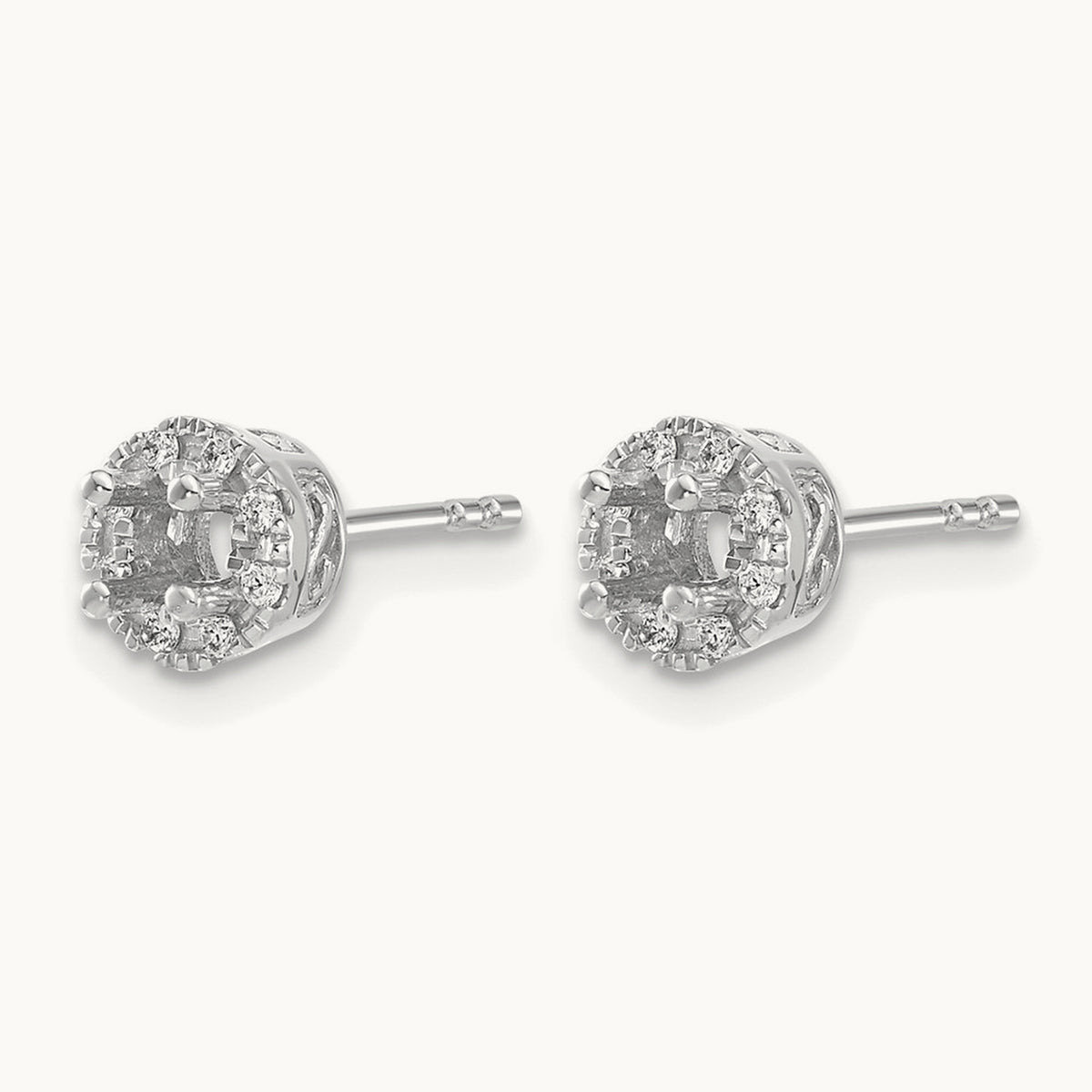 Diamond Semi-mount Stud Earrings, 14K White Gold