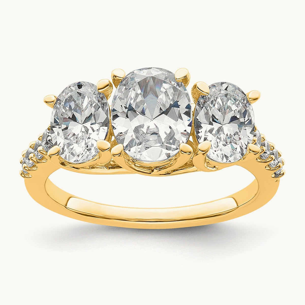 Oval Center Semi-Mount 3 Stone Engagement Ring, 0.10-0.25 ct tw Lab-Grown Diamond — 1/5 ct, 14K Yellow Gold