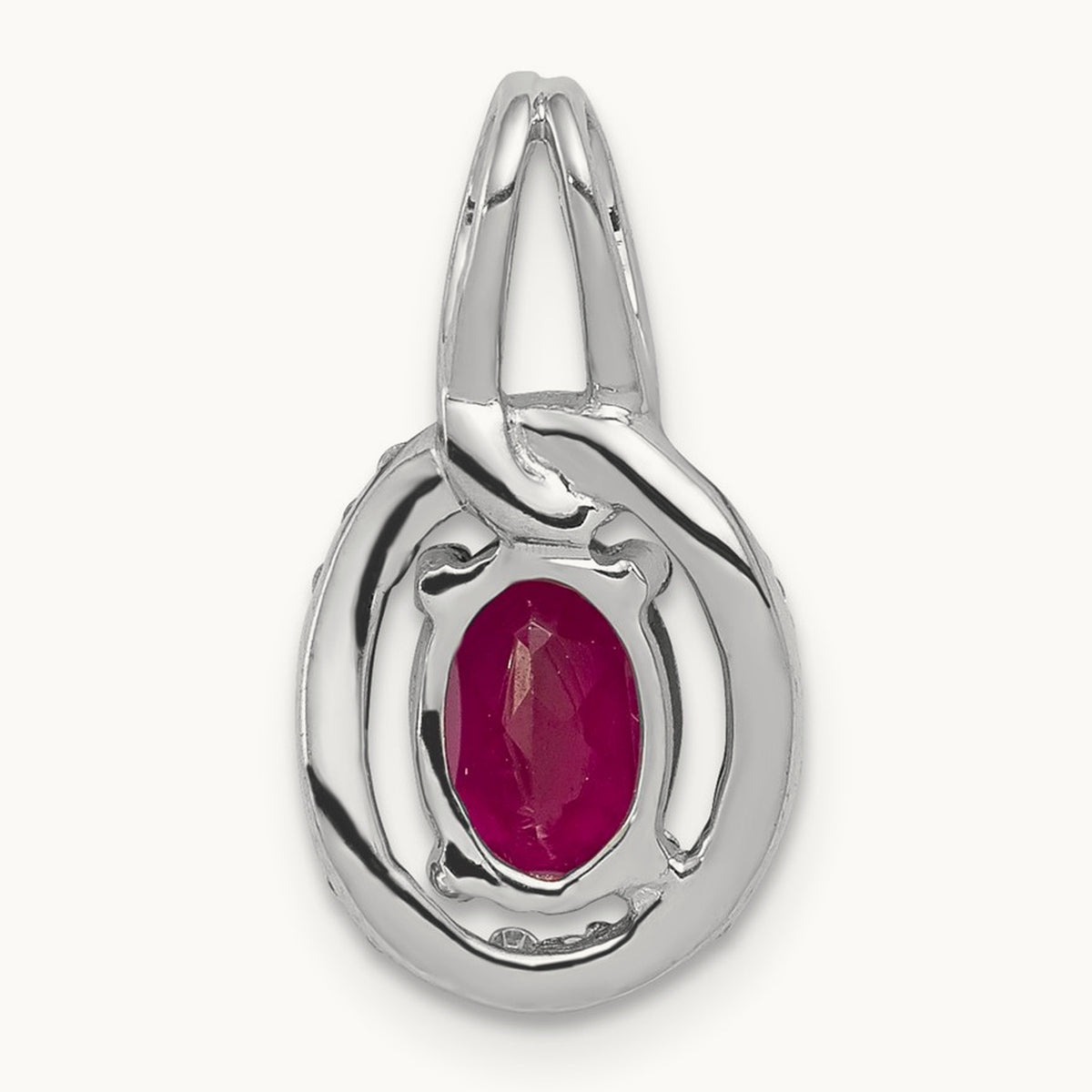 Diamond and .86 Ruby Oval Halo Pendant, 14K White Gold