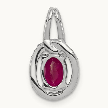 Diamond and .86 Ruby Oval Halo Pendant, 14K White Gold