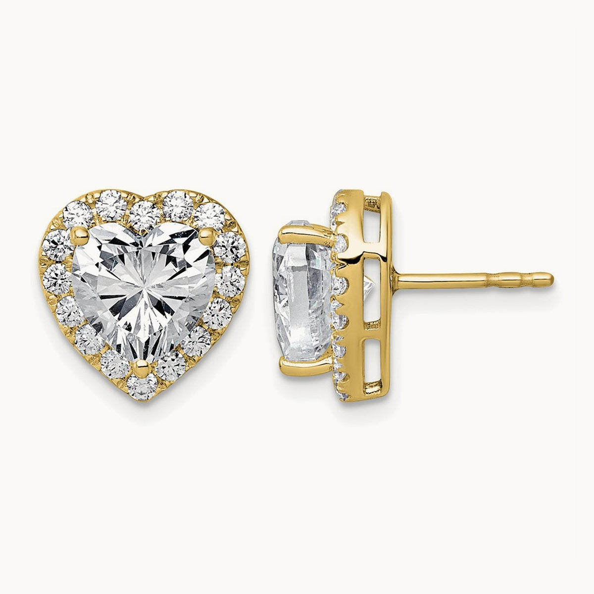 Heart Halo Post Earrings, 0.50-7.25 ct tw Lab-Grown Diamond — 4 7/8 ct, VS (Best), 14K Yellow Gold