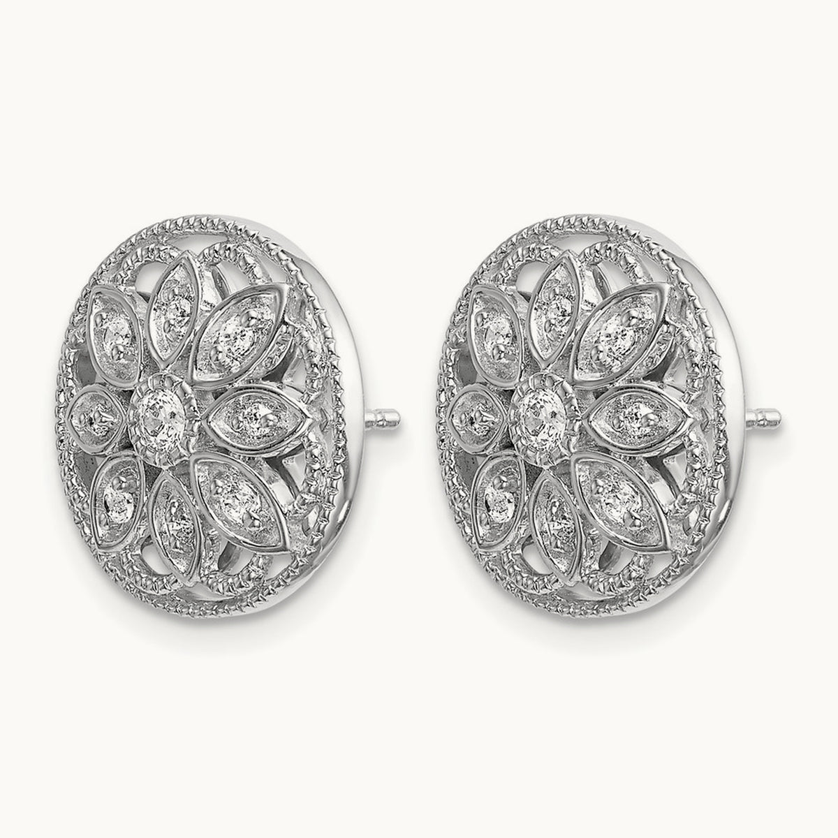 Diamond Fancy Floral Earrings, 14K White Gold
