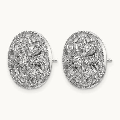 Diamond Fancy Floral Earrings, 14K White Gold