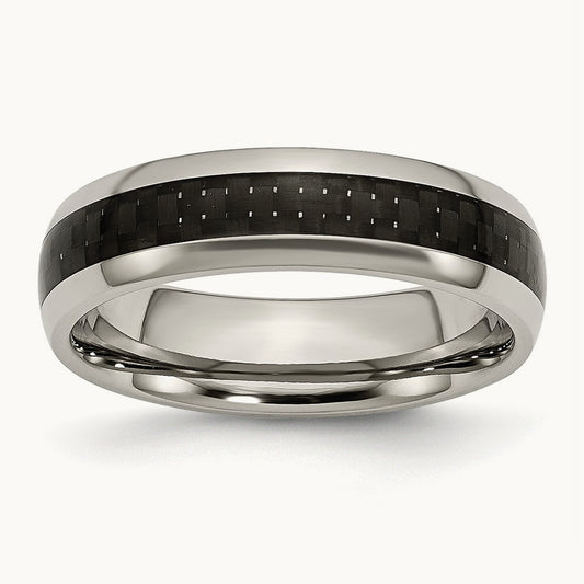 Polished w/Black Carbon Fiber Inlay Band, 6mm, Titanium