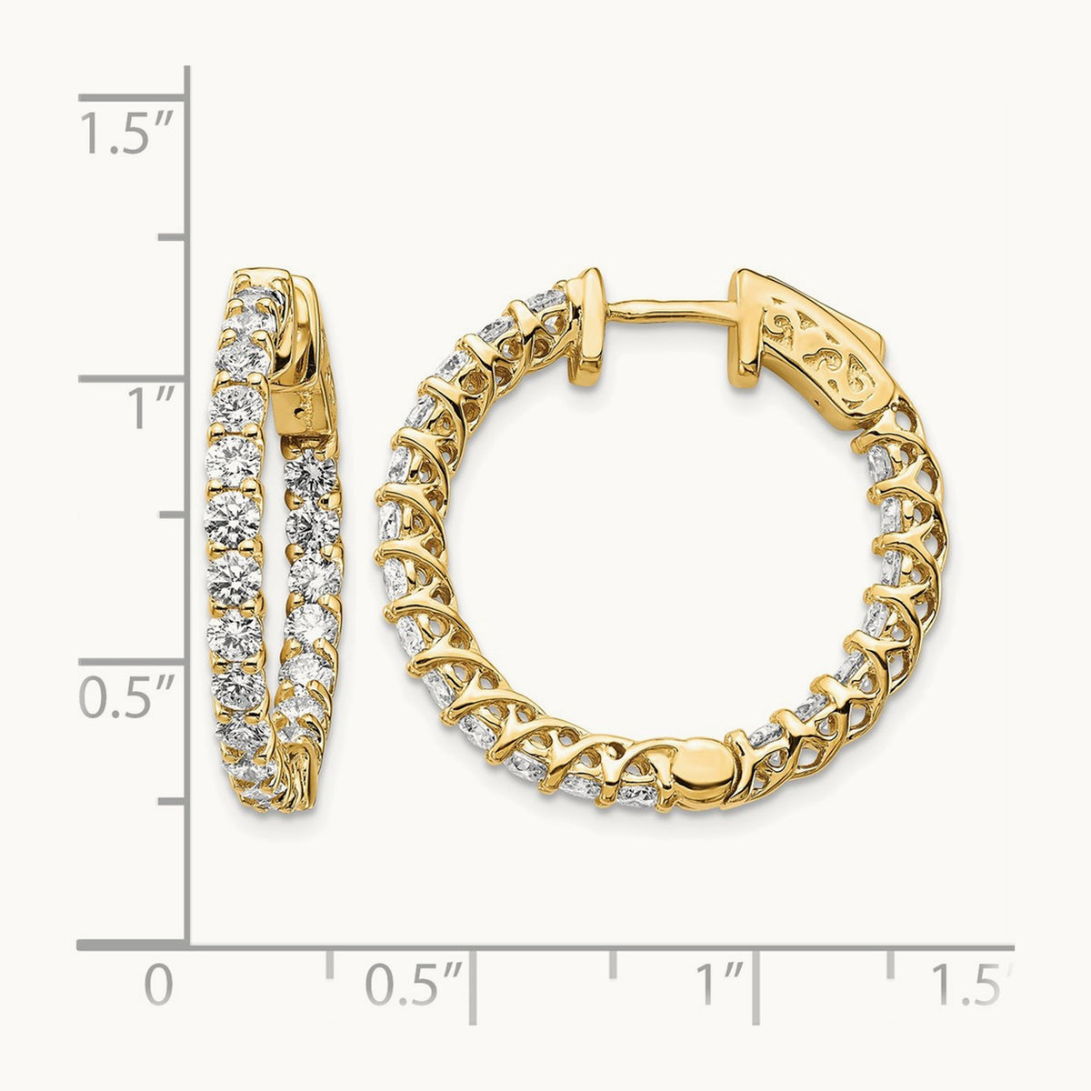 Diamond Round Hoop w/Safety Clasp Earrings, 14K