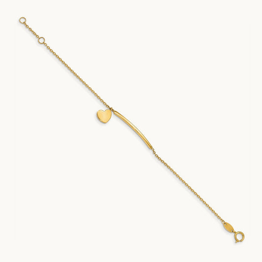 Children's Polished Heart Dangle w/.5in ext. Bracelet, 14K