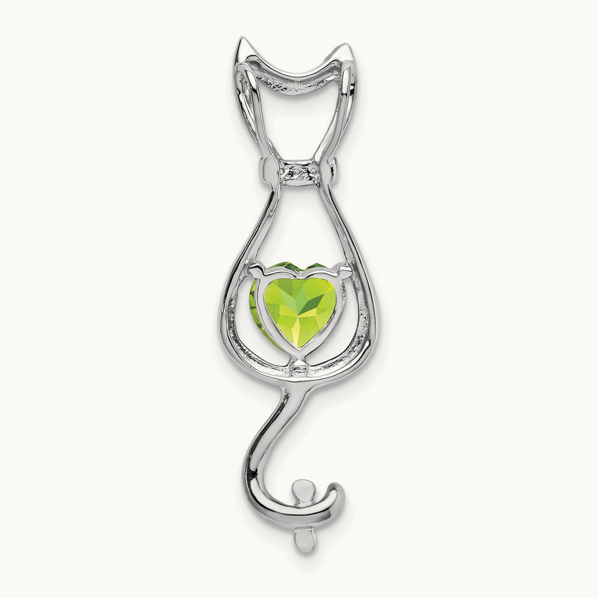 Peridot and Diamond Cat Pendant — 14K White Gold