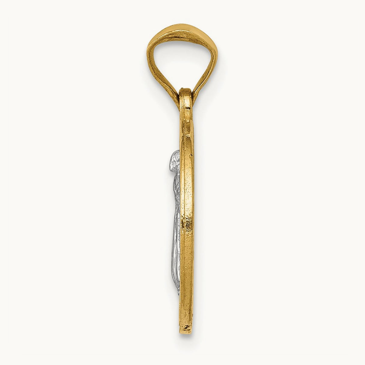 Circle St. Benedict Medal Pendant, 14K with Rhodium