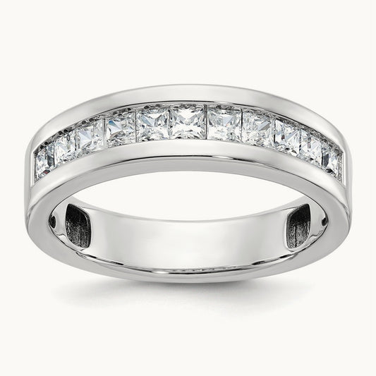 IBGoodman Men's Polished Square 11-Stone Diamond Ring, 14K White Gold