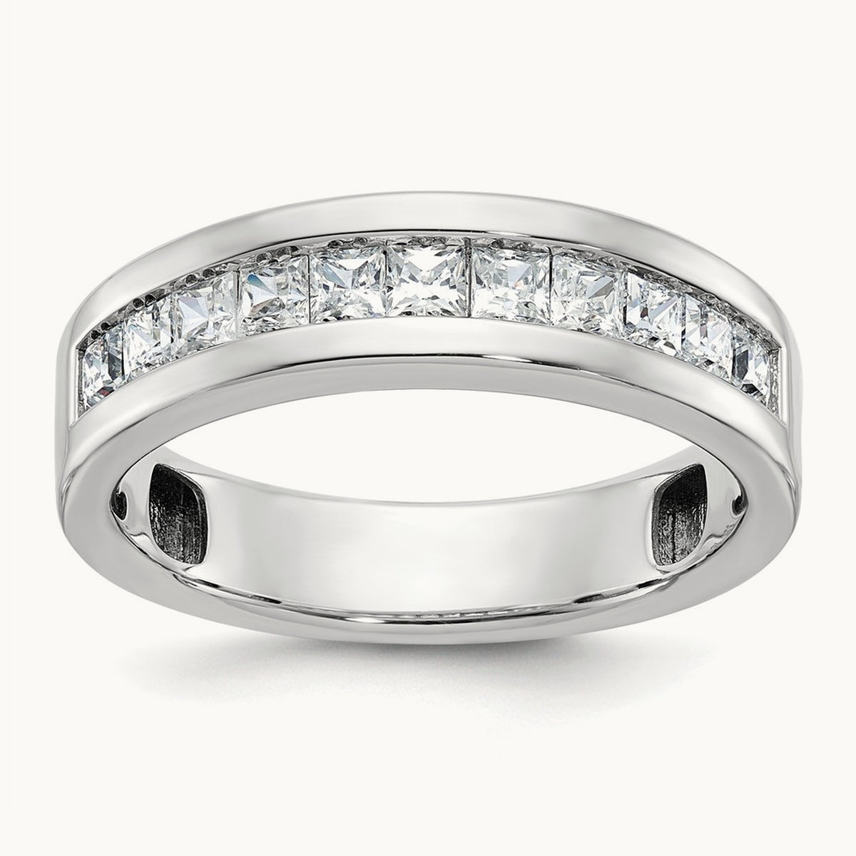 IBGoodman Men's Polished Square 11-Stone Diamond Ring, 14K White Gold