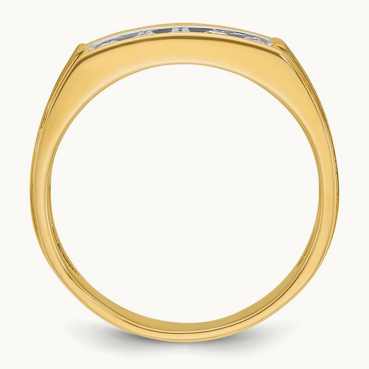 Men's Polished Satin Grooved 2-Row Diamond Ring — 14K Yellow Gold