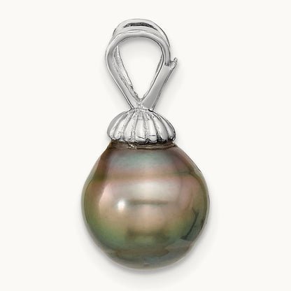 9- Teardrop Saltwater Cultured Tahitian Pearl Pendant, 14K White Gold