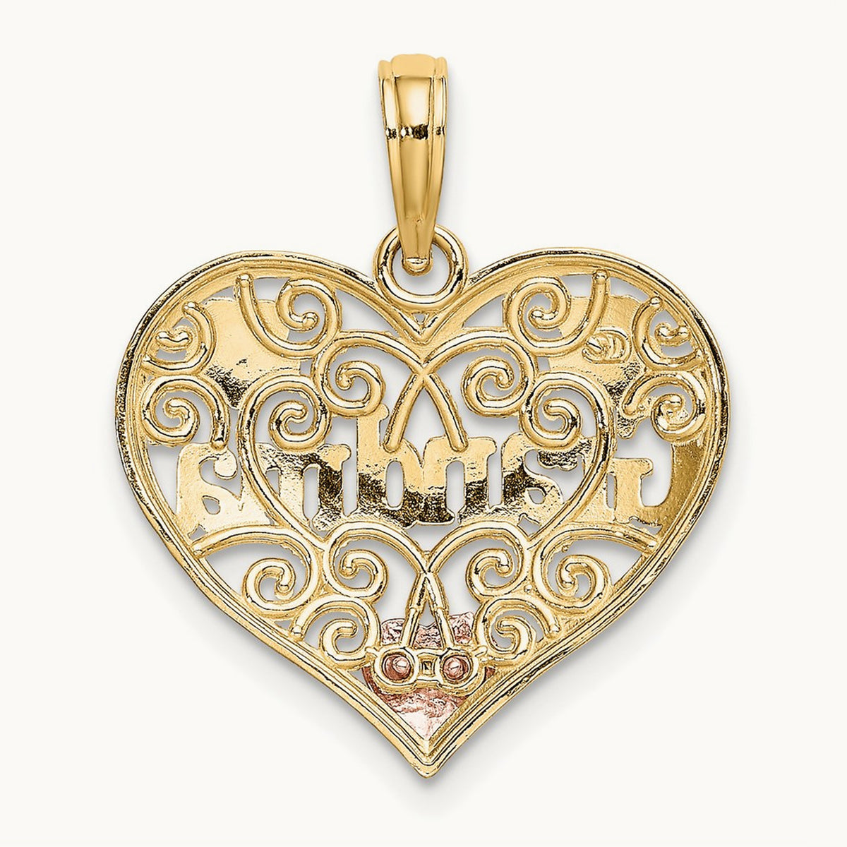 Rhodium GRANDMA In Filigree Heart Charm, 14K Two-tone White