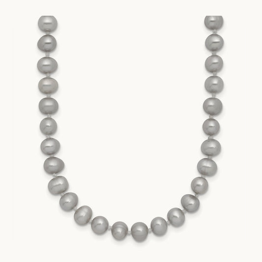 5- Near Round Grey FWC Pearl 16in Necklace, 6mm, 14K