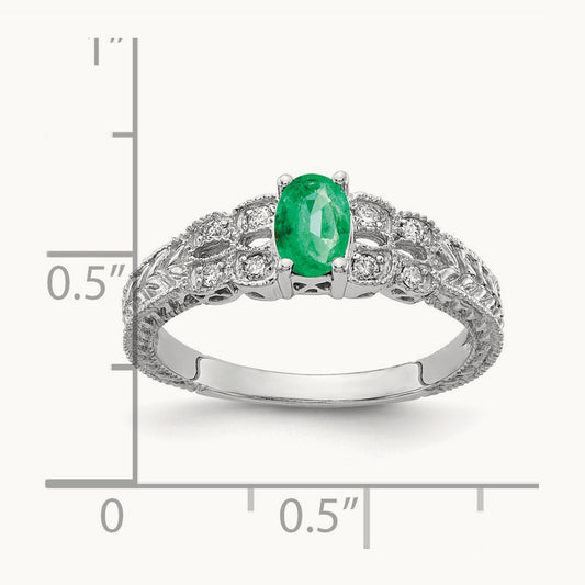 6x4mm Oval Emerald AA Diamond ring, 14K White Gold