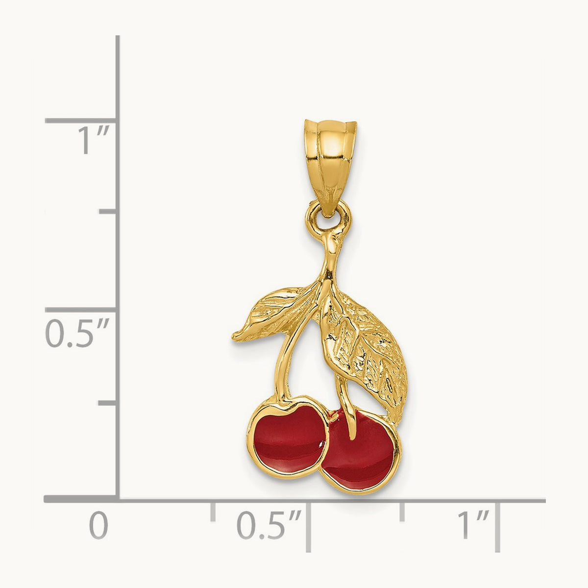 Polished Red Enameled Cherries Pendant, 14K