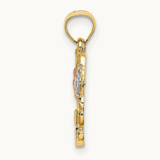 Flower In Heart Charm, 14K Two-tone with White Rhodium