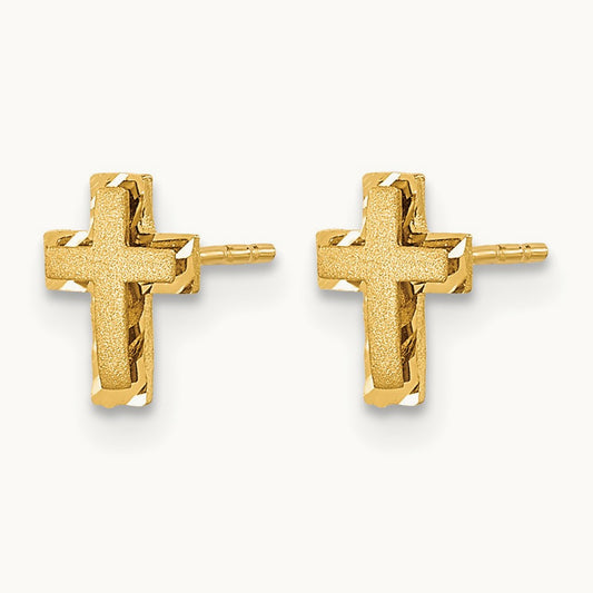 Madi K Satin & Polished Diamond-cut Cross Post Earrings, 14K