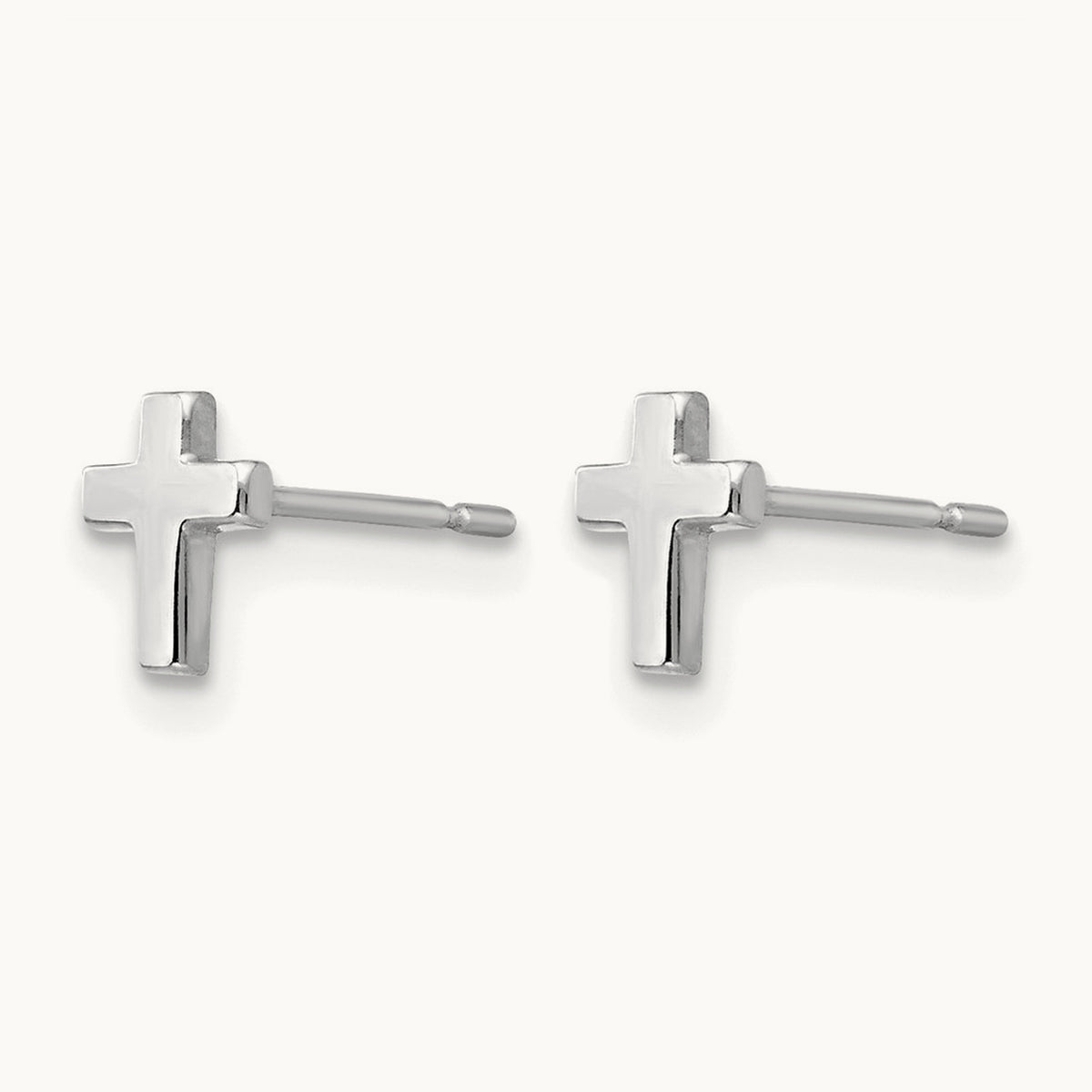Children's Cross Post Earrings — 14K White Gold