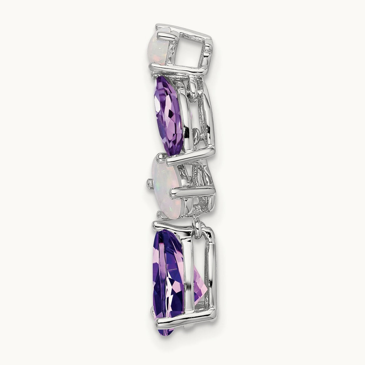 Amethyst and Opal Chain Slide, 14K White Gold