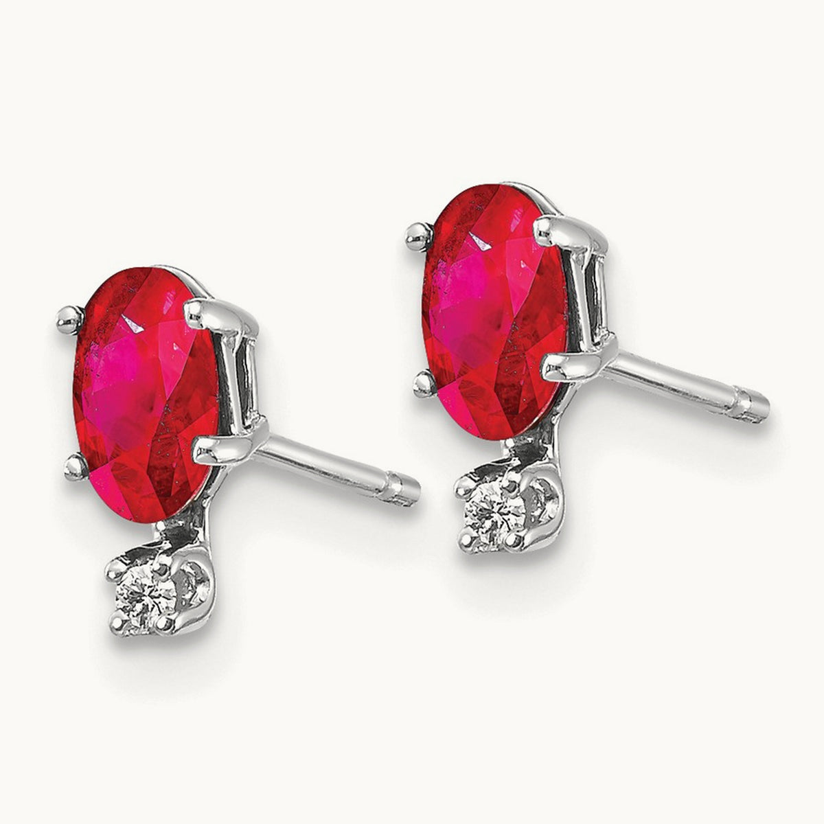 Diamond and Ruby Birthstone Earrings, 14K White Gold