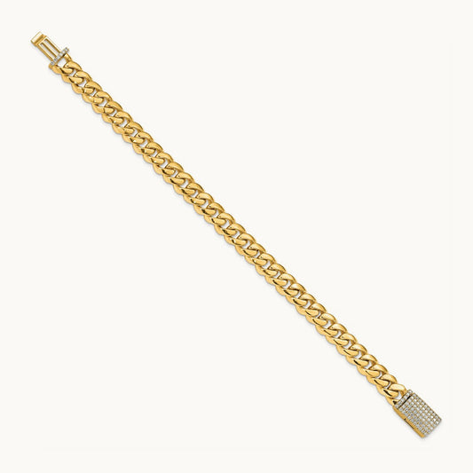 Hand-polished Miami Cuban Link Diamond Clasp Bracelet, 8.7mm, 14K