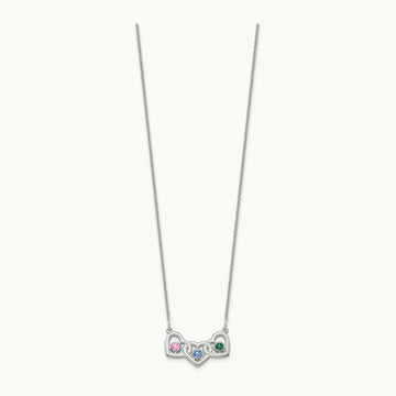 3 Hearts 3 Birthstones w/ 18k Rhodium Plated Bezels Necklace, 14K White Gold