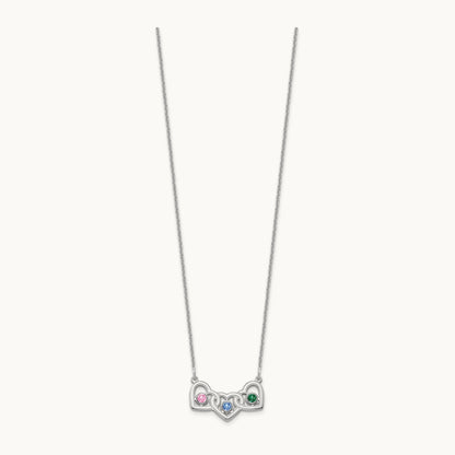 3 Hearts 3 Birthstones w/ 18k Rhodium Plated Bezels Necklace, 14K White Gold