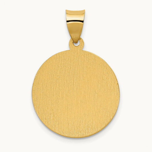 Polished Satin Hollow Divino Nino Round Medal Pendant, 14K