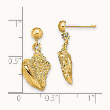 Conch Shell Dangle Earrings, 14K