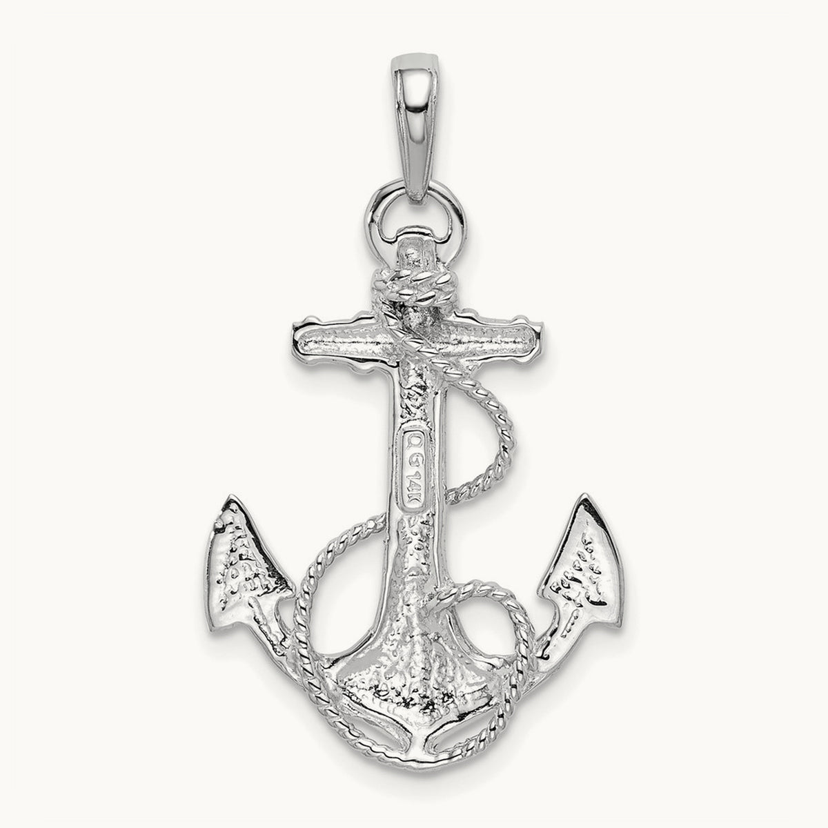 Anchor with Rope Pendant — 14K White Gold, 33mm