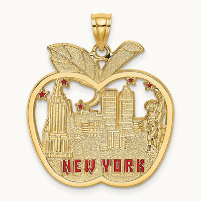 Red Enamel NEW YORK Apple w/NY Skyline Charm, 14K
