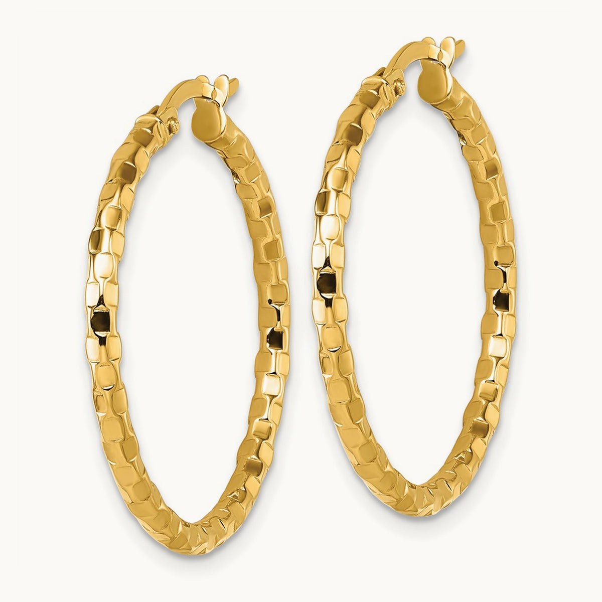 Polished Textured Hoop Earrings — 30mm