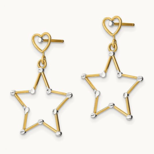 w/ RH Diamond-Cut Heart and Star Post Dangle Earrings, 14K