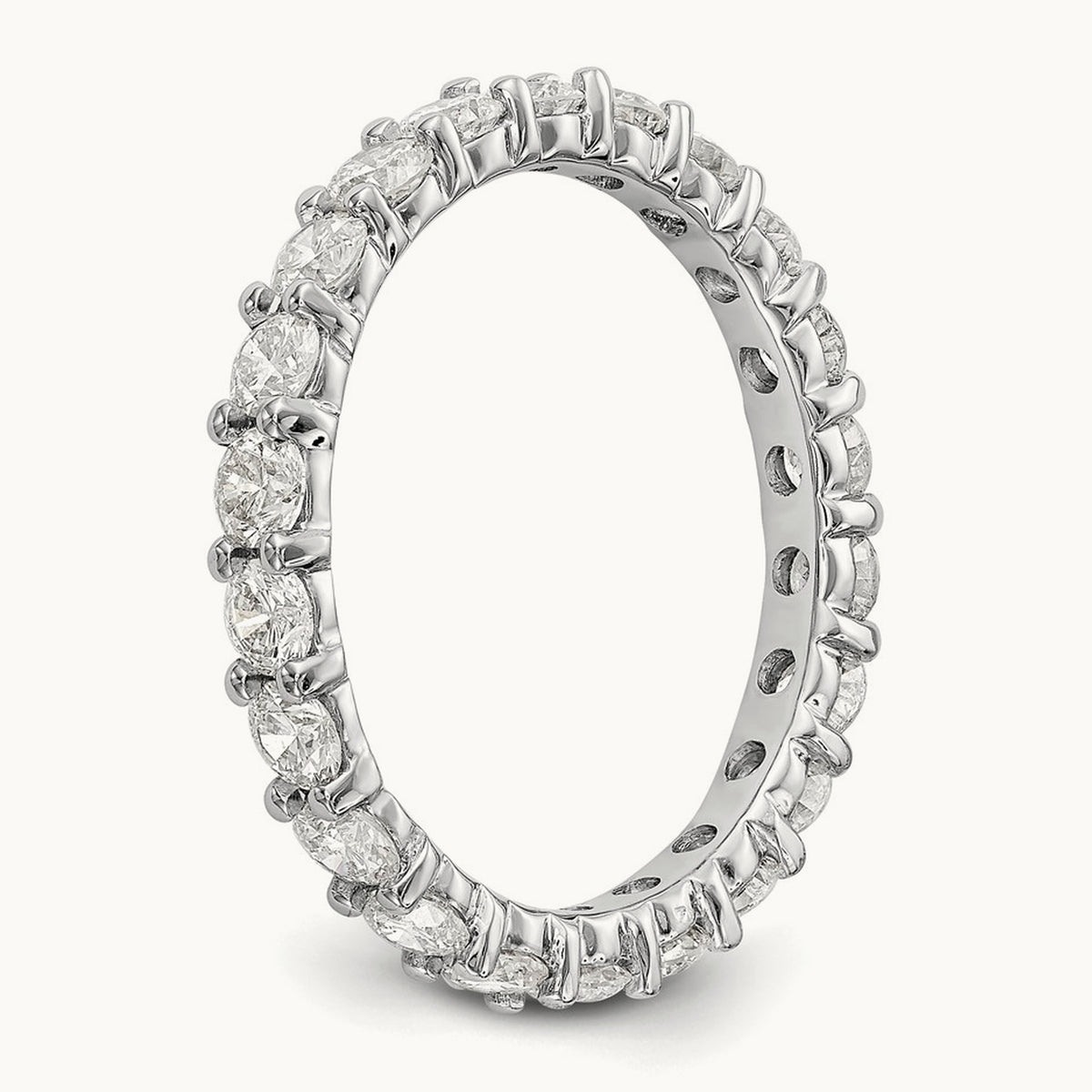 Polished Shared Prong 2ct Diamond Eternity Band, 14K White Gold