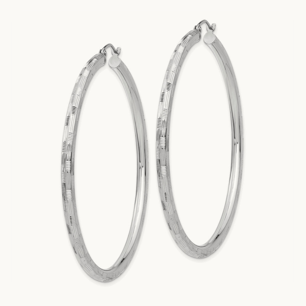 Diamond-cut Hoop Earrings, 14K White Gold