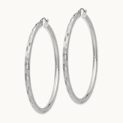 Diamond-cut Hoop Earrings, 14K White Gold