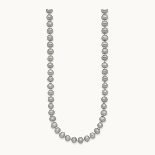 5- Near Round Grey FWC Pearl 16in Necklace, 6mm, 14K