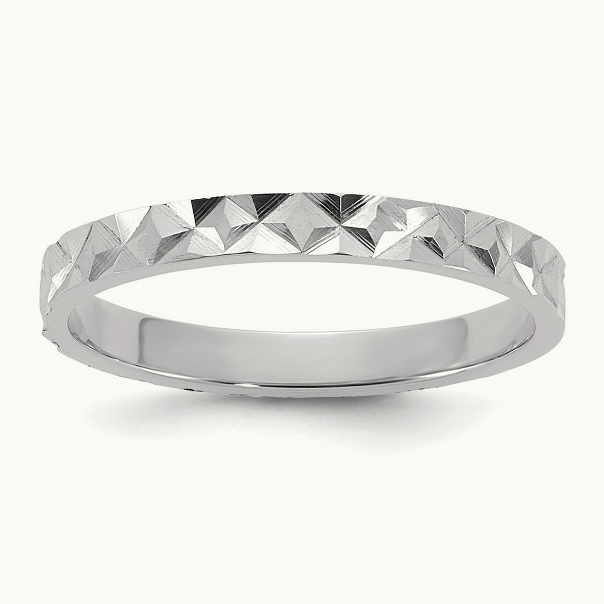 Diamond-cut Design Band Baby / Children's Ring — 14K White Gold