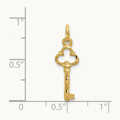 Polished Diamond-cut 3D Key Charm, 14K
