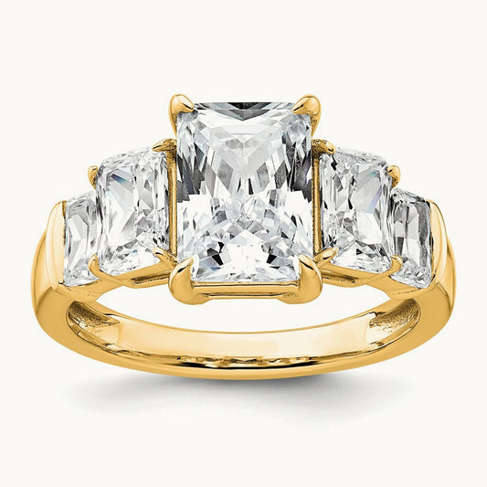 Emerald 3 Stone Engagement Ring, 3.50 ct tw Lab-Grown Diamond — 14K Yellow Gold