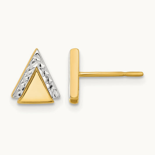 With Polished and Diamond-cut Triangle Post Earrings — 10K Two-Tone Gold