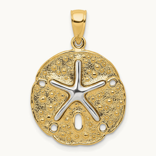 Sand Dollar w/ Starfish Pendant, 14K Two Tone
