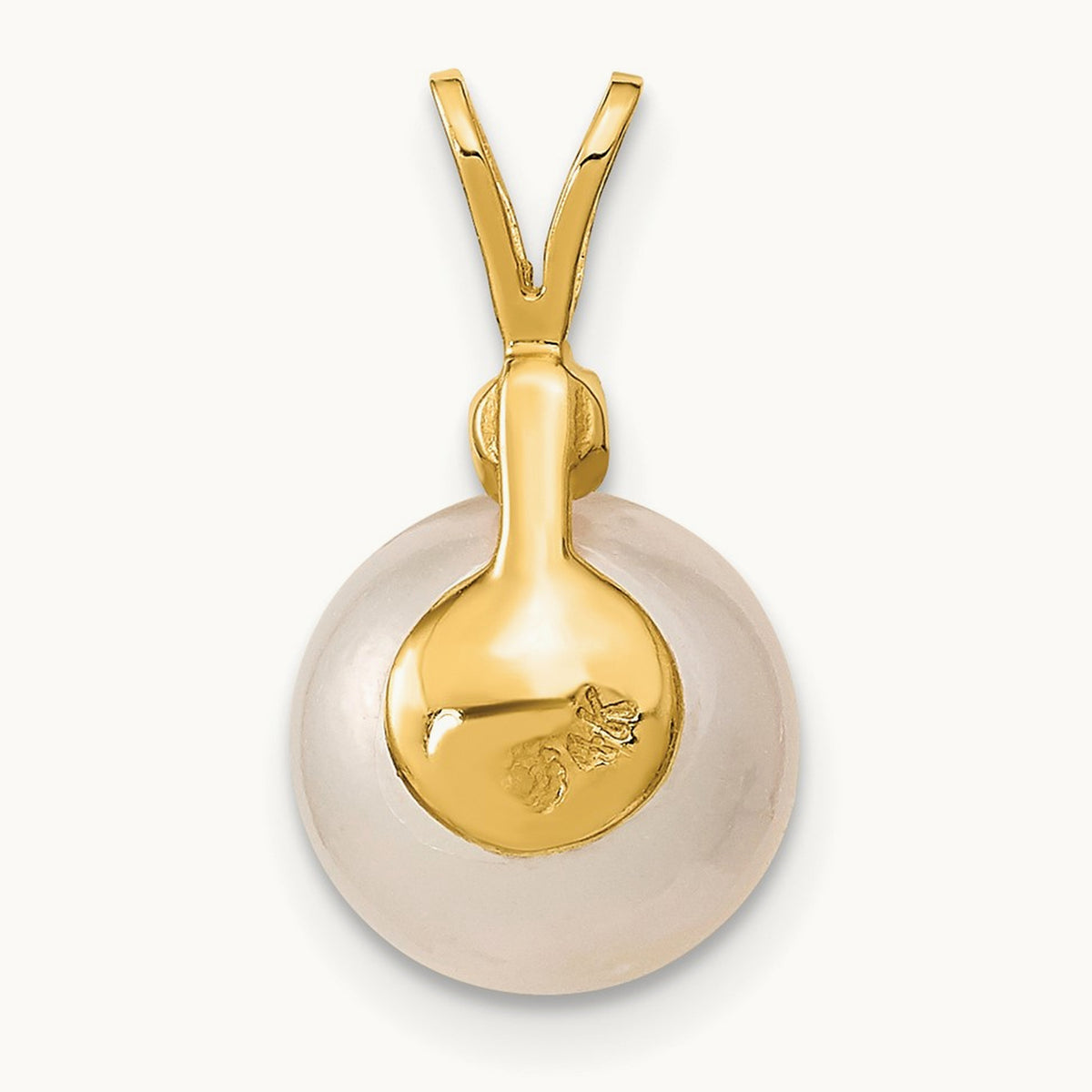 Round White Saltwater South Sea Pearl .05ct Diamond Pendant, 10mm in 14K Yellow Gold