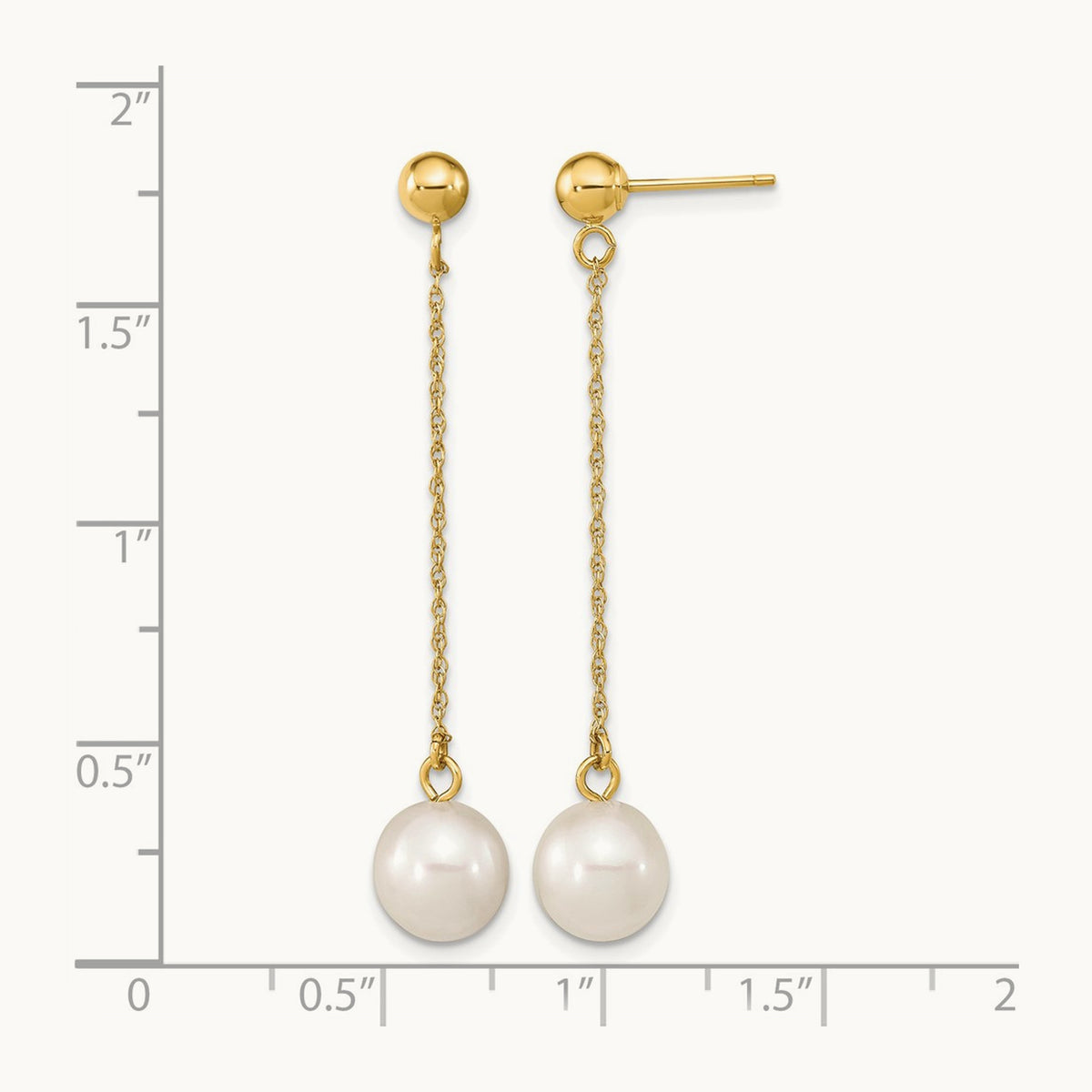 Round Freshwater Cultured Pearl Post Dangle Earrings — 14K Yellow Gold